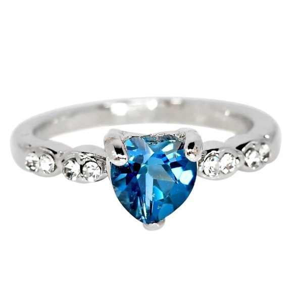 Jewelry - Stunning Genuine London Blue Topaz w/ zircon in 925 Sterling silver Ring Sz 6.75